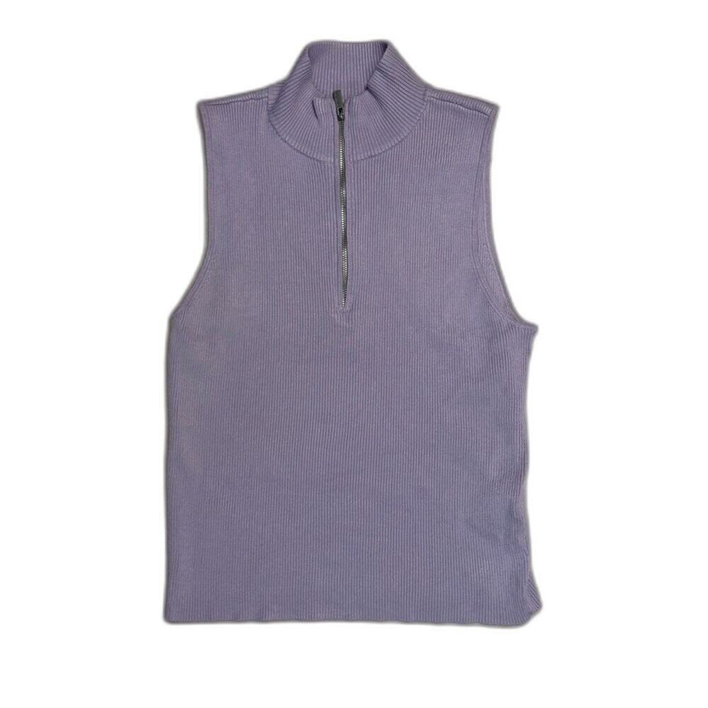 Calvin Klein Sleeveless Half-Zip Rib-Knit Sweater Purple Size Medium NWT